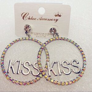 Earrings Crystal Iridescent set in silver tone